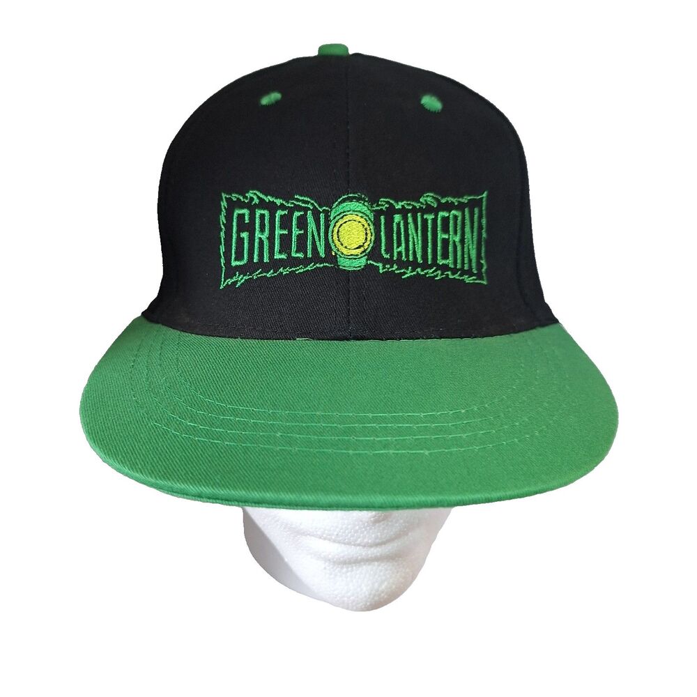 DC Comics Green Lantern Black Green Hat Cap Embroidered Logo Front Superhero
